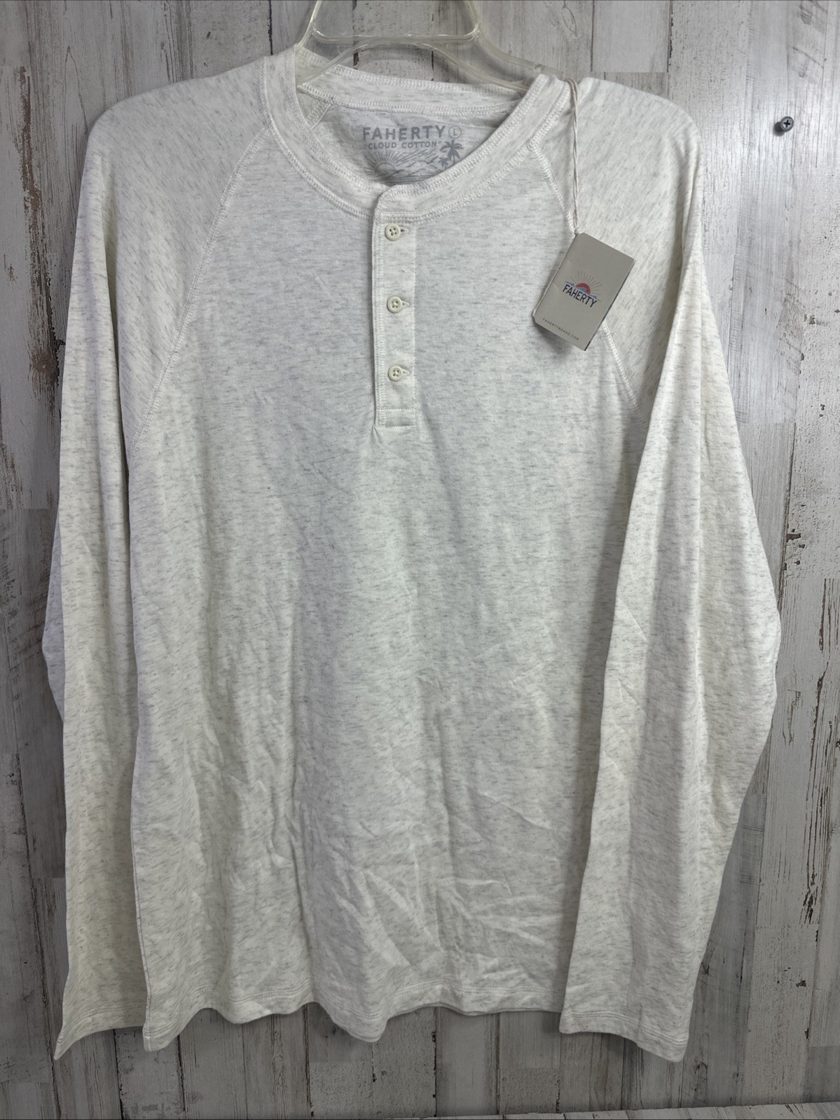 Faherty Henley Mens Shirt Size Large Cream/ivory Long Sleeve Cloud Cotton