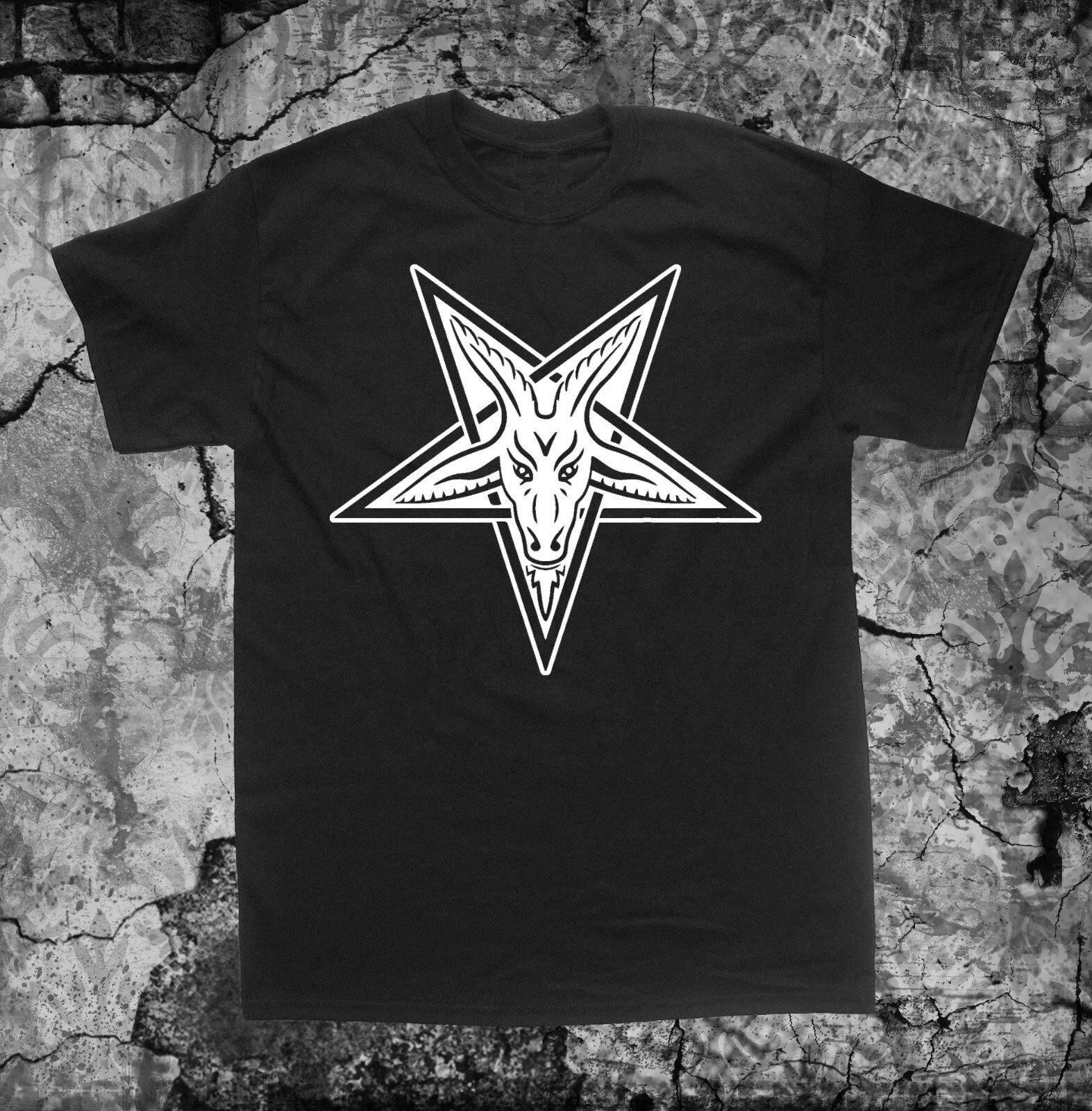 Goat’s Head Shirt – Baphomet Pentagram Satan Occult Gothic Cross Leviathan sigil