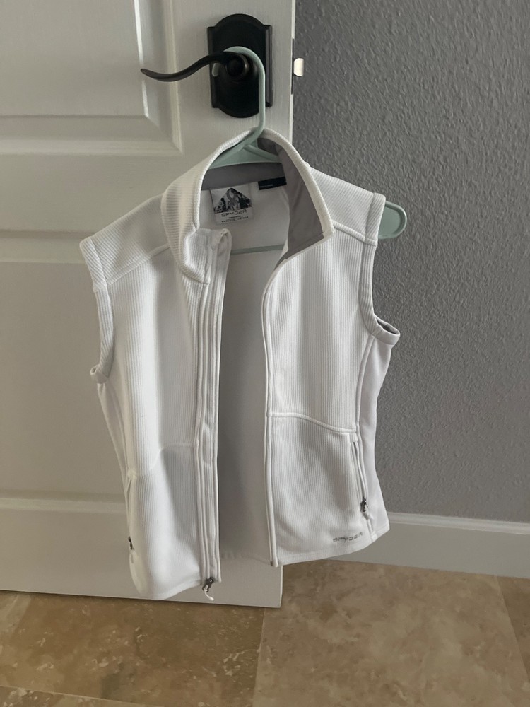 White cotton, fleece, medium, spider vest, white, and color with gray accents lo
