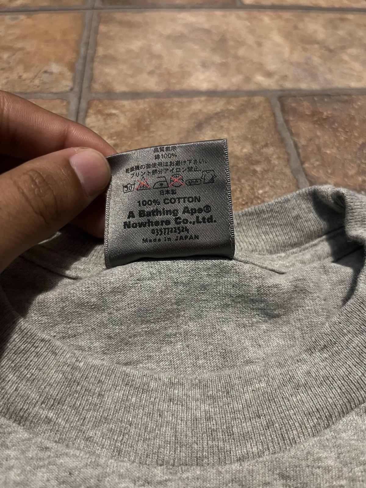 A Bathing Ape BAPE Gray Ape Head Logo Graphic Cotton Knit Tee Crew Neck L gallery