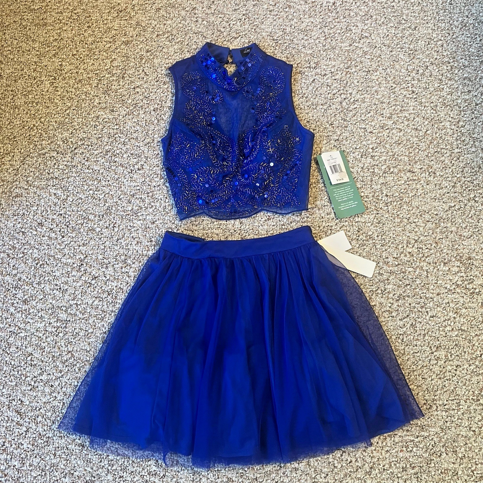 NWT 2 Piece Formal Dress Size S 1 HOCO Prom Bead Glam Dancer Festival Love Reign