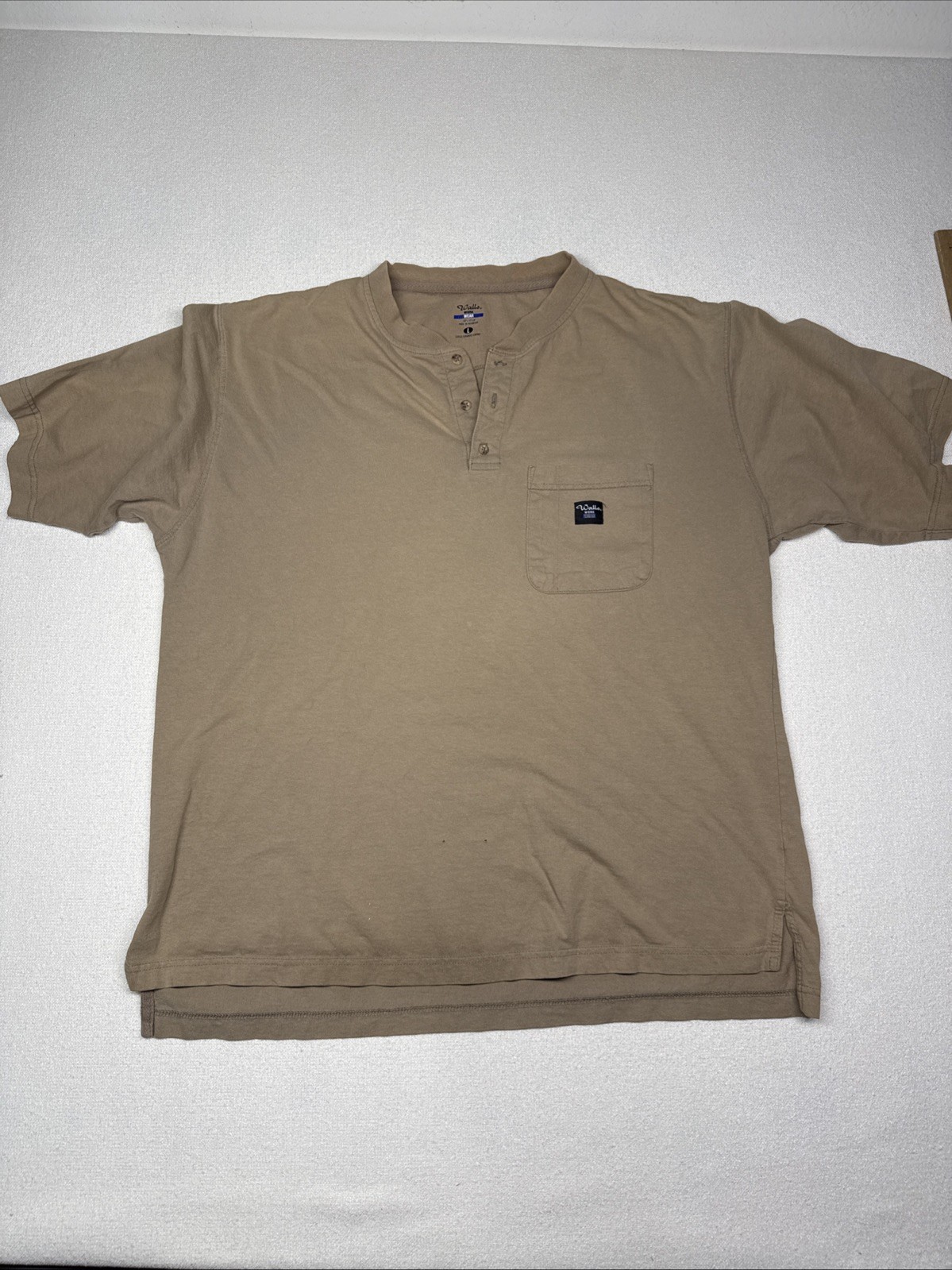 Walls Workwear Large Mens Henley T Shirt Boxy Beige Pocket Heavyweight
