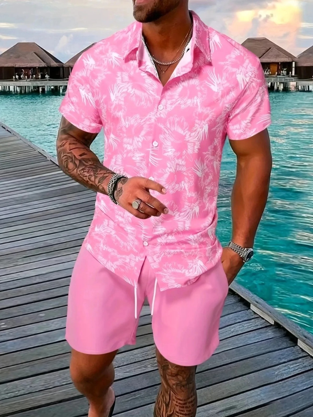 Men Summer Outfit 2-Piece Set Short Sleeve T-Shirt and Shorts Sweatsuit Set gallery