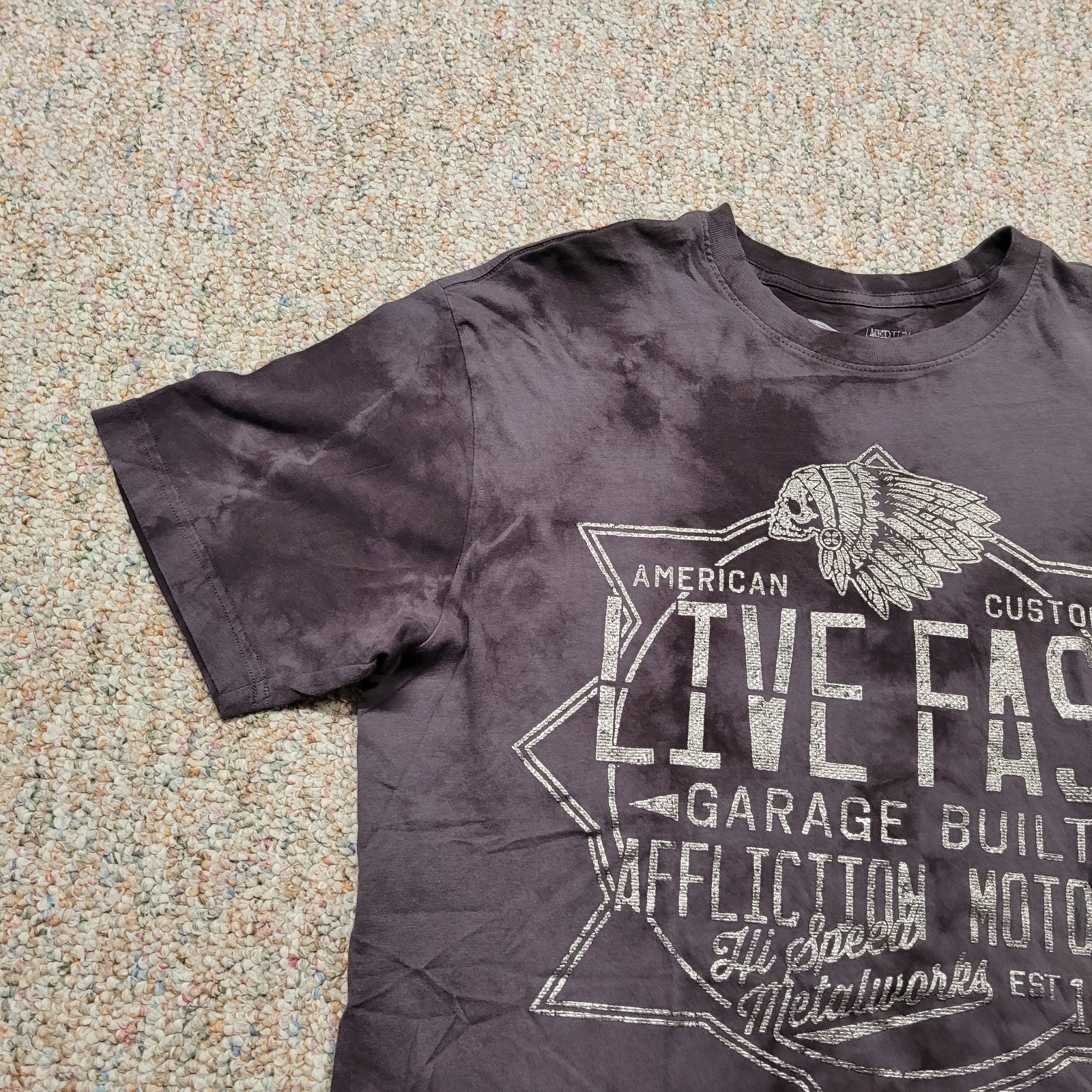 Affliction Shirt Mens Medium Tie Dye Live Fast Garage Built Motors Indian Native gallery