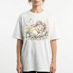 Cute Easter Bunny Floral Watercolor Spring T-Shirt Animal Pastel Holiday Tee