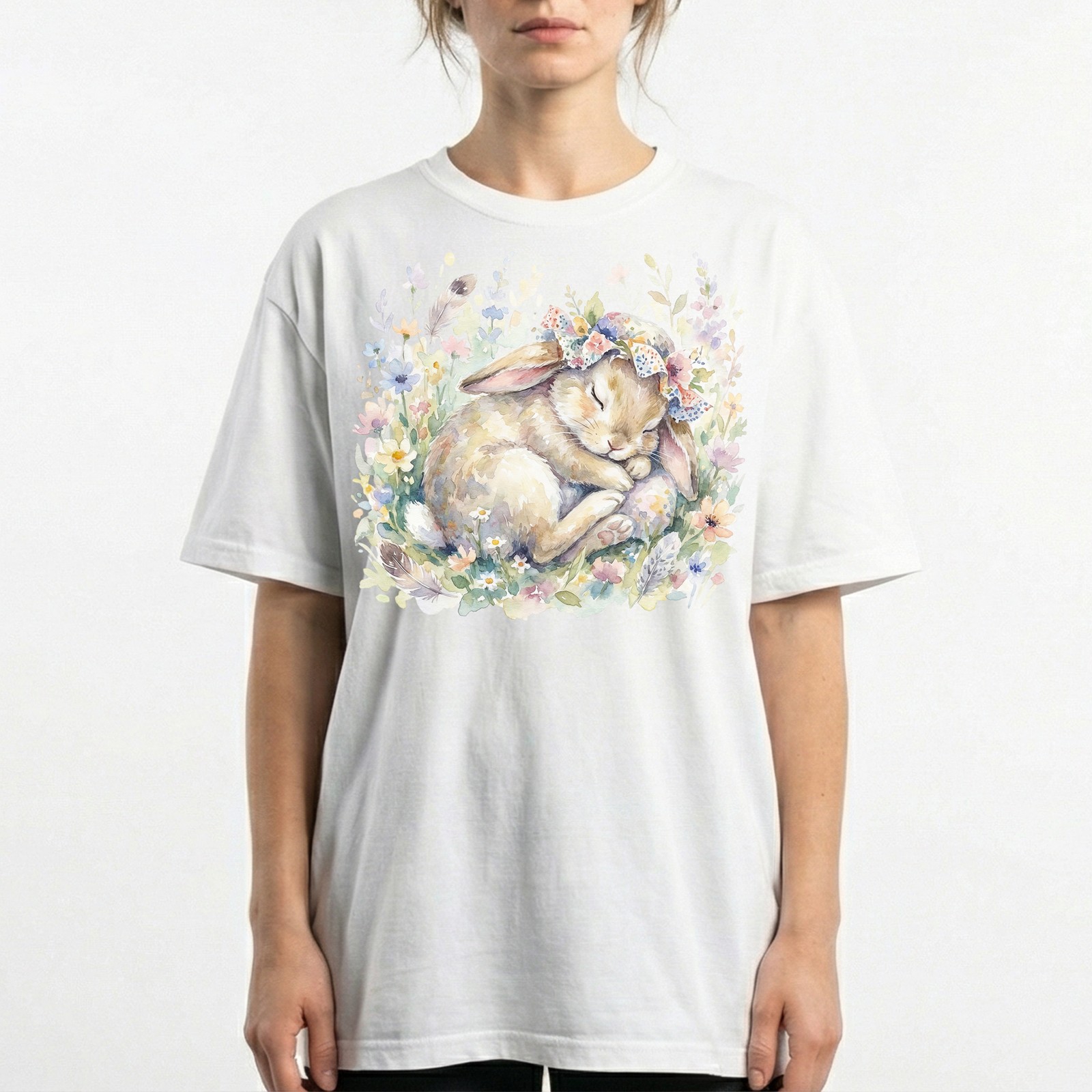 Cute Easter Bunny Floral Watercolor Spring T-Shirt Animal Pastel Holiday Tee gallery