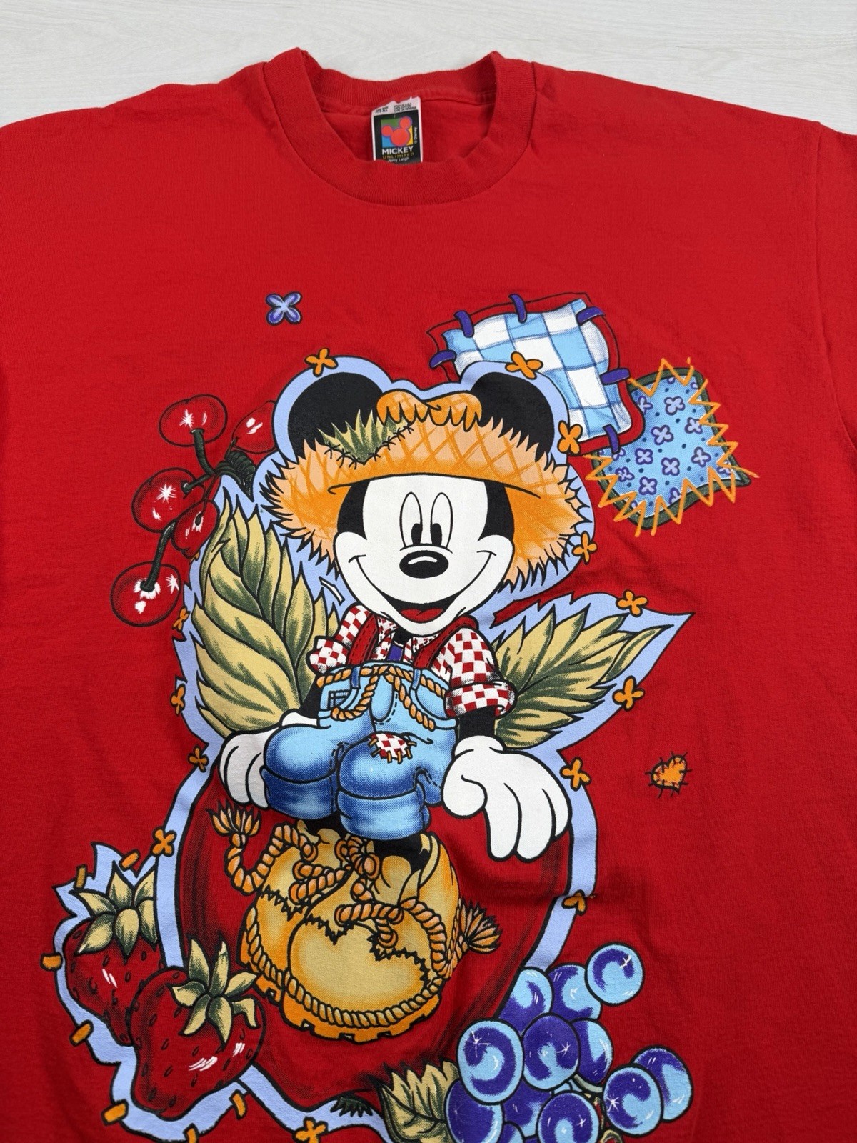 Vtg Disney Mickey Mouse Tee T Shirt Red Farmer Mickey Jerry Leigh USA Made OSFA gallery