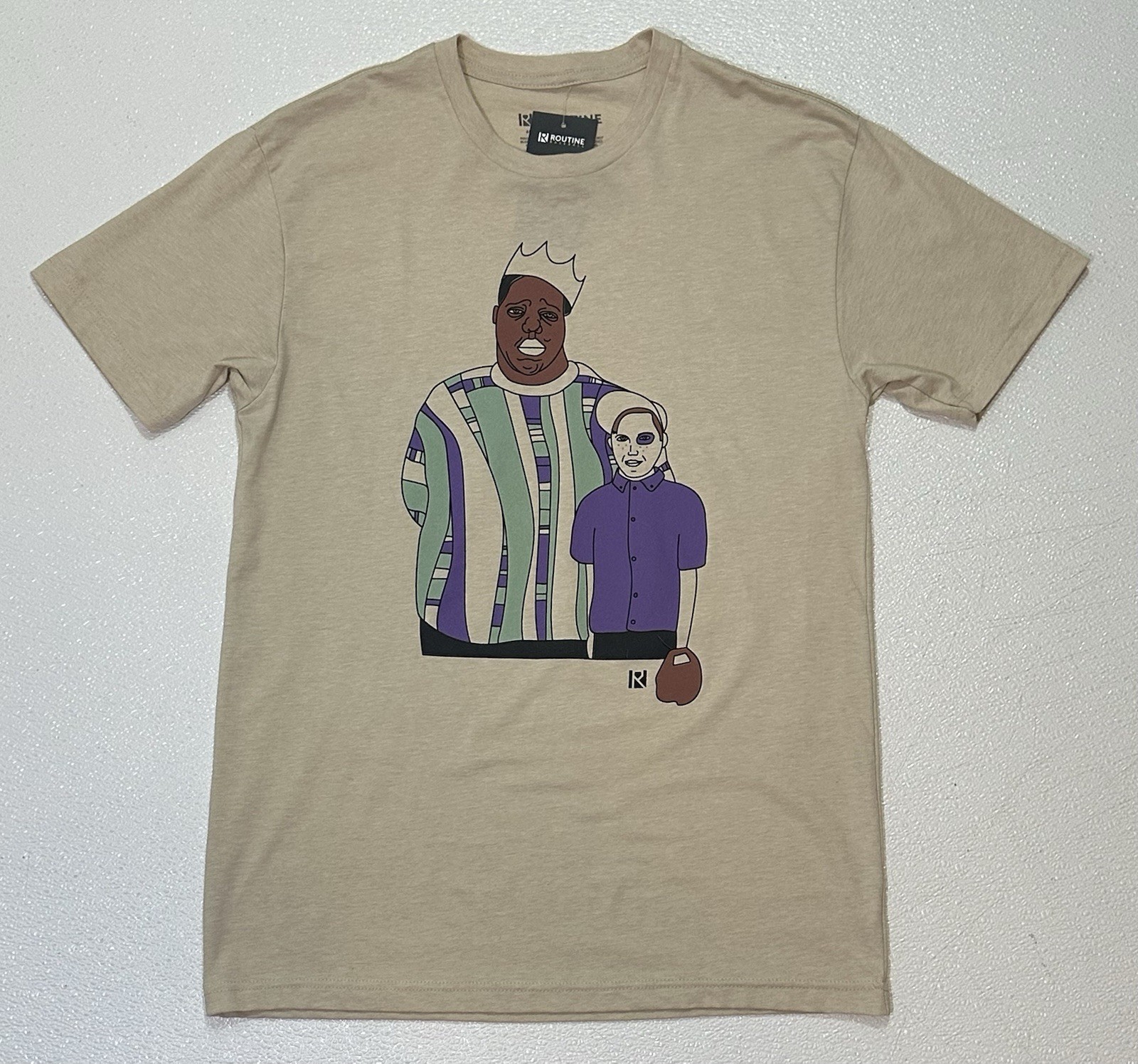 ROUTINE BASEBALL Size Medium Beige Biggie Smalls Sandlot T-shirt NWT gallery