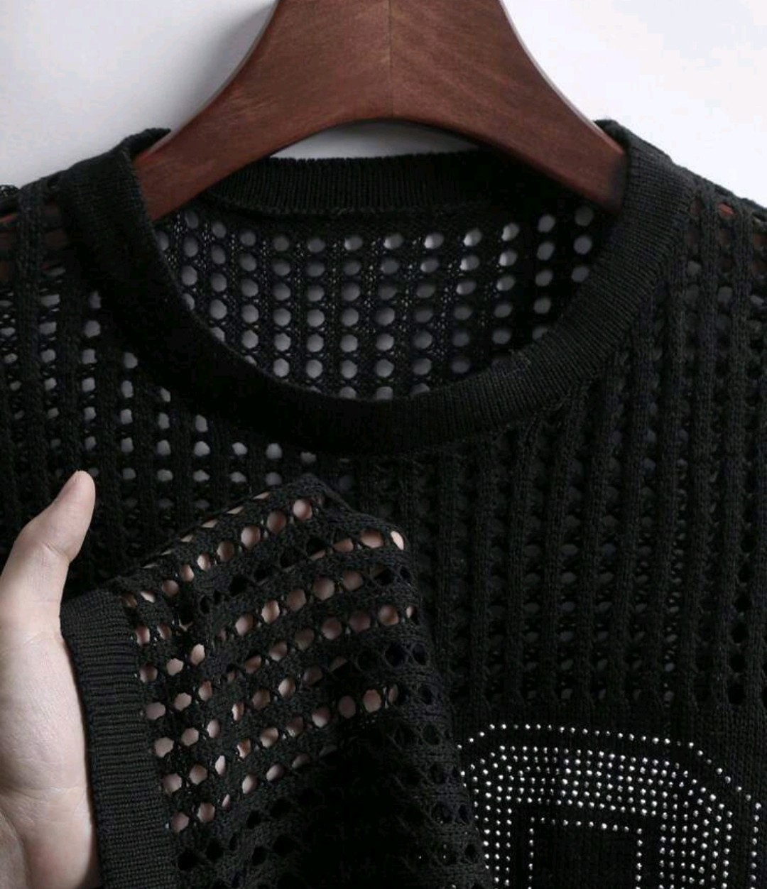 New Men Luxury Diamond Rhinestones Fashion Black Knitted T-Shirt High Quality gallery