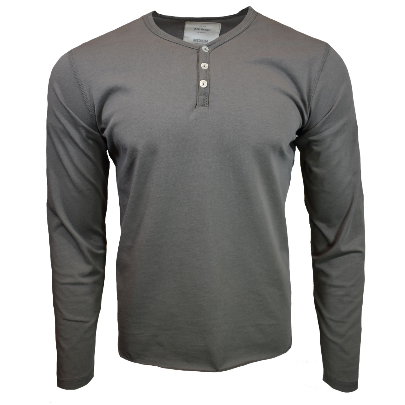 Mens Henley Long Sleeve Shirt Slim Fit Button Pullover CHARCOAL NEW