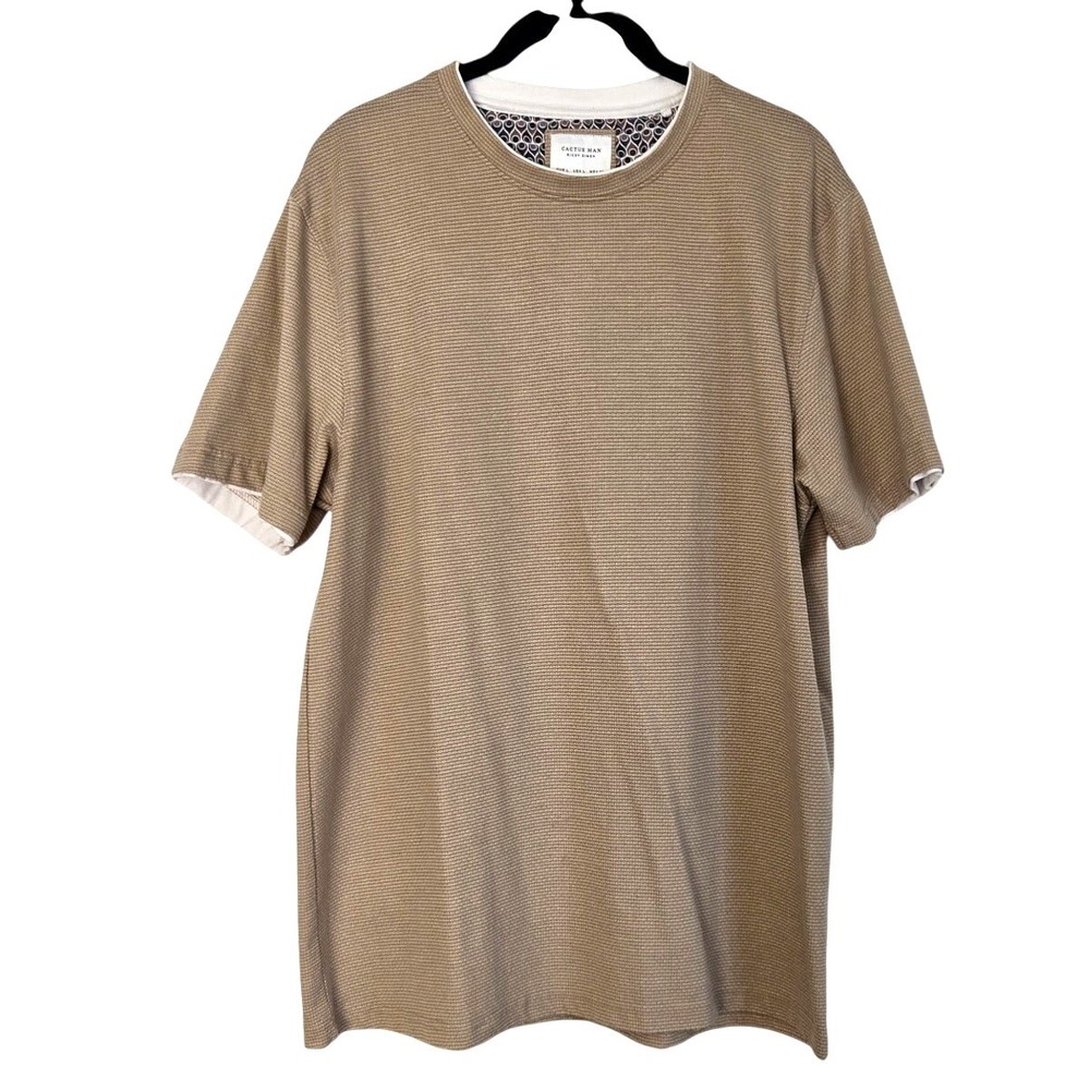 Crew Neck Waffle Textured Patterned Soft Cotton Blend Tee Inner Collar Lining L