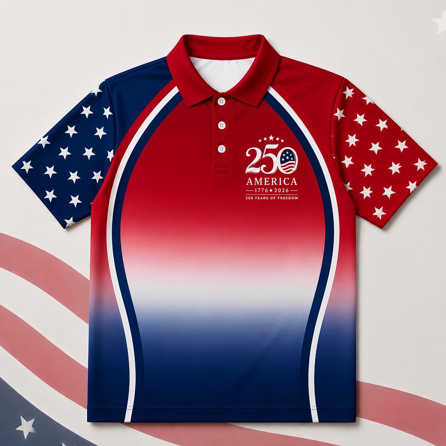 Gradient 250 Years Of Freedom Patriotic Golf Shirt, 4th Of July Golf Pol (S-5XL) gallery