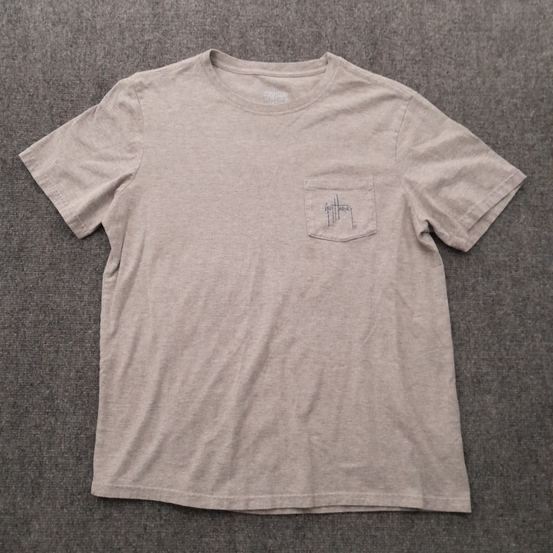 Guy Harvey T Shirt Mens L Gray Pocket Marlin Flag American Classic Fishing Art gallery