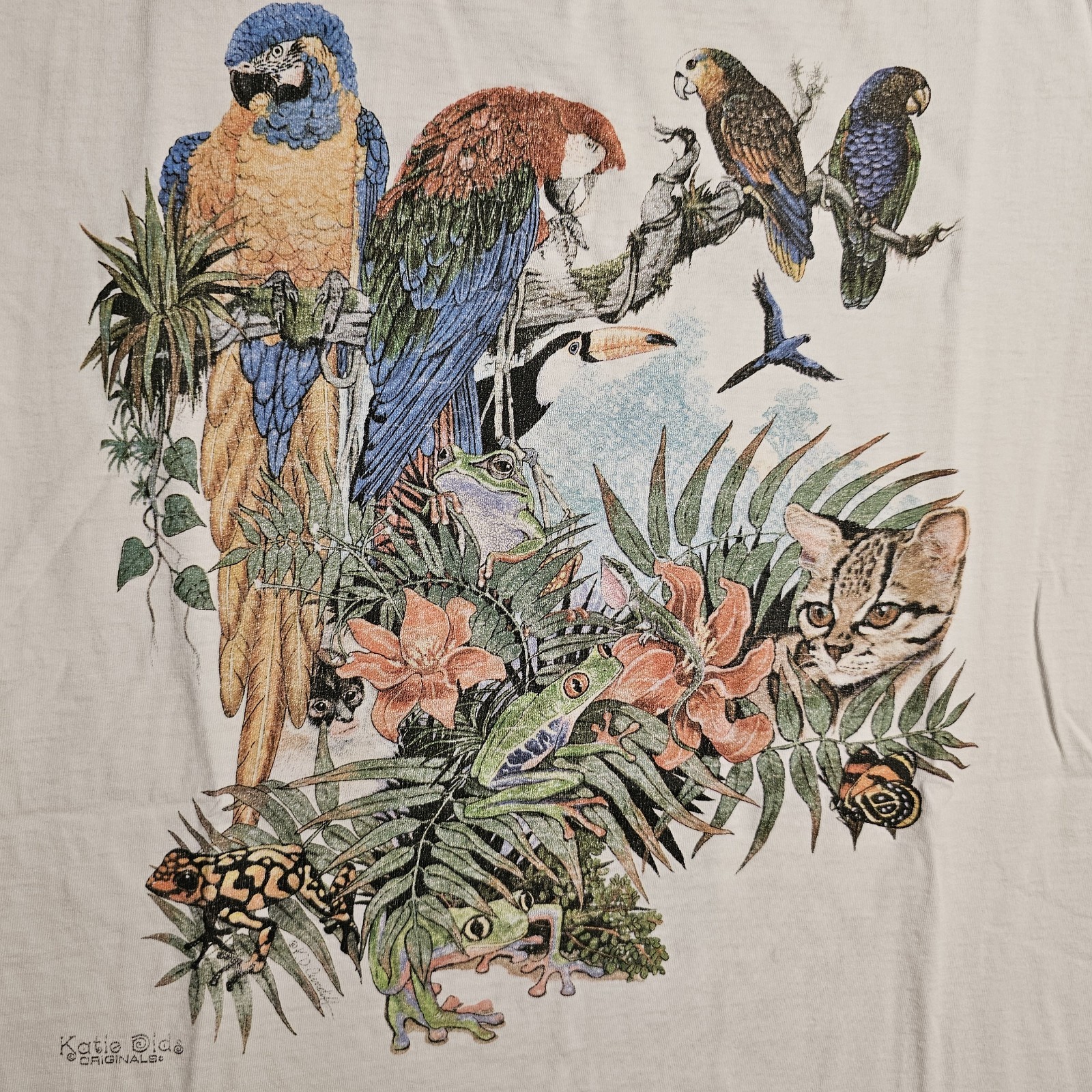 Vintage 90s Katie Dids Jungle Animal Art T-shirt Mens M Grunge Sleeze Nature Emo gallery