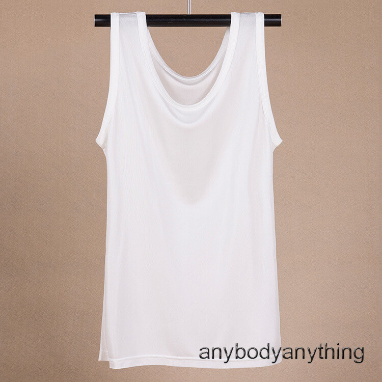 Men's 100% Silk Tank Tops Crew Collar Sleeveless T-Shirt Knitted Undershirt Tops gallery