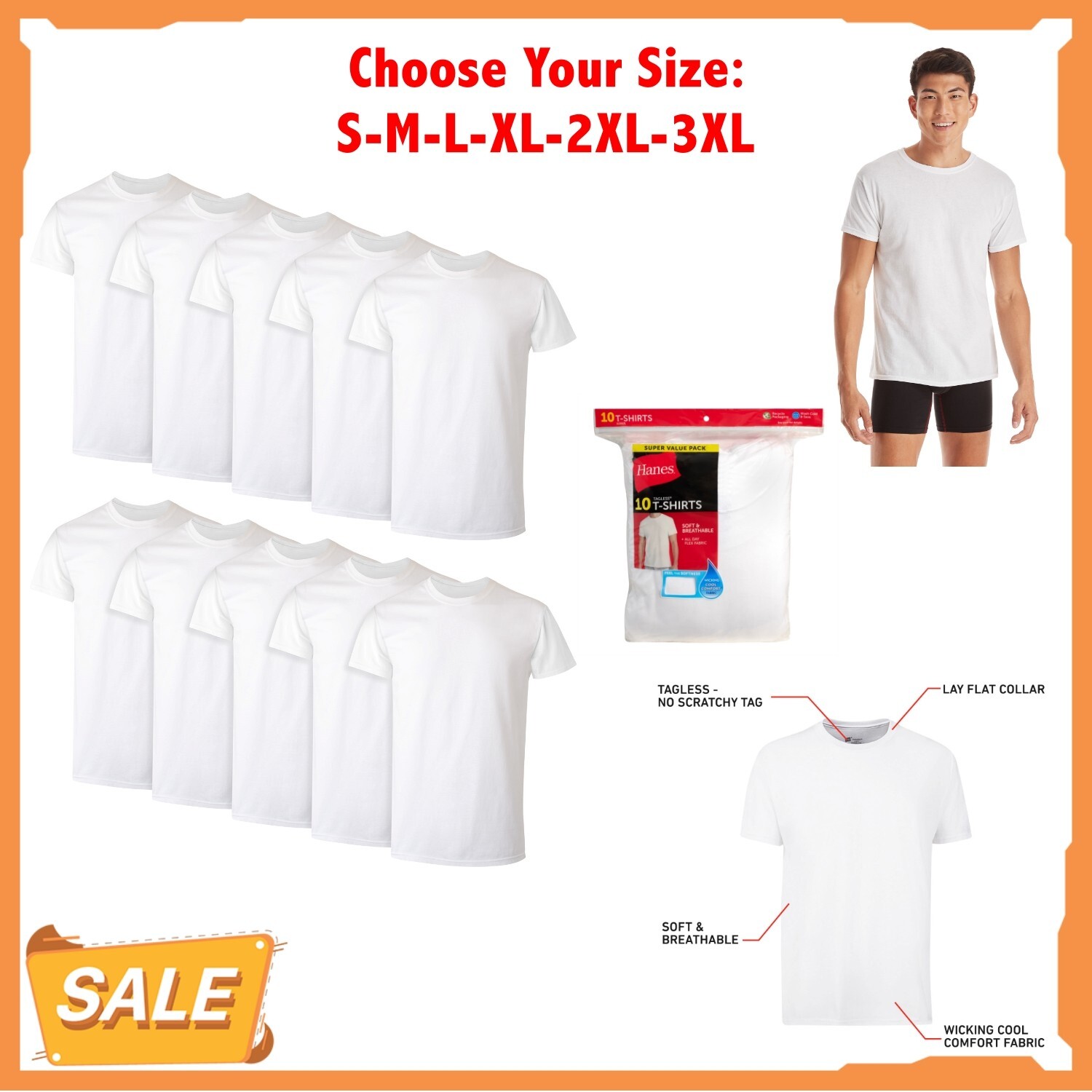 Hanes 10-Pack Men Tee T-Shirt ComfortSoft White Crewneck Undershirt Short Sleeve gallery