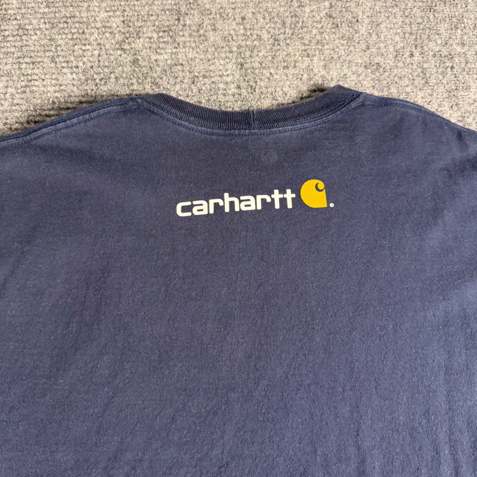 Carhartt Mens XL Long Sleeve Graphic T-Shirt Navy Blue Logo Workwear Tee gallery