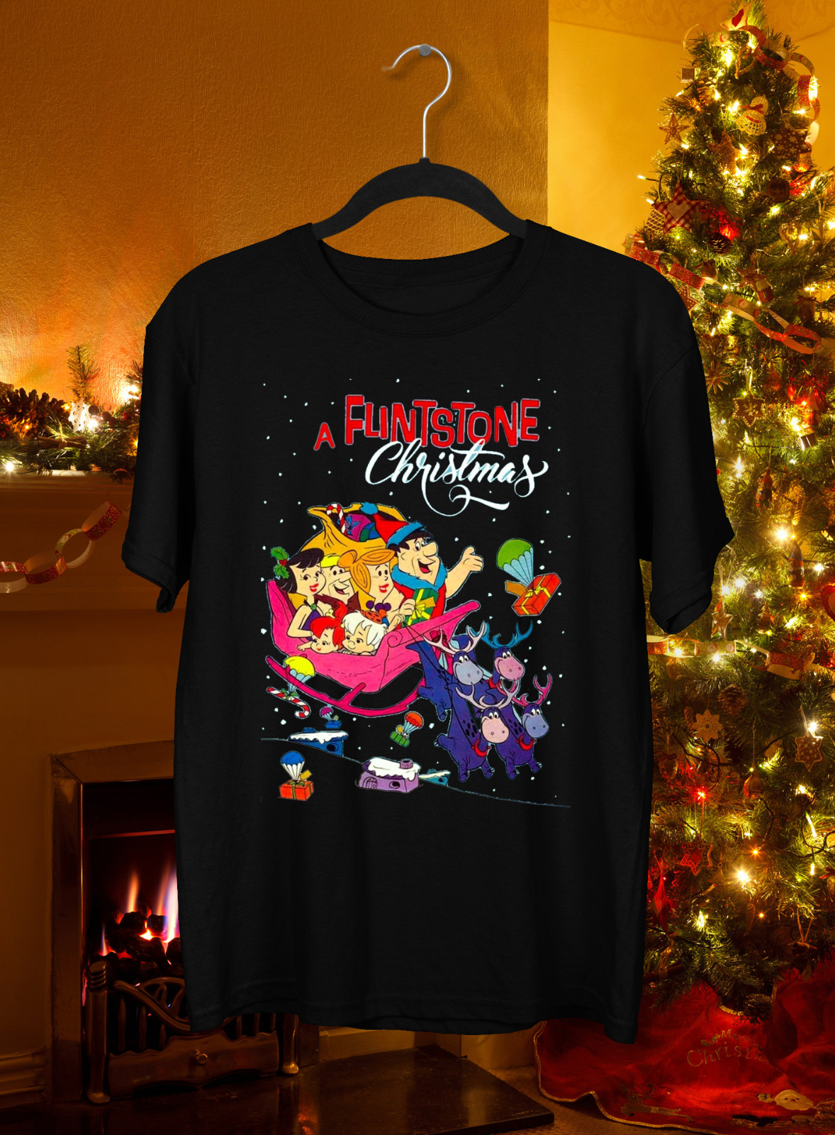 A Flintstone Christmas Black T-Shirt Unisex Size S-5XL US449