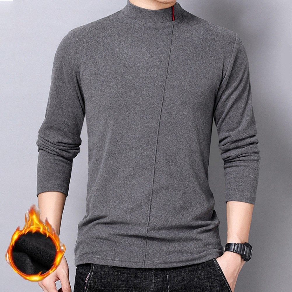 Men's Stand Collar Long Sleeve Business Base T Shirt Double Sided German Velvet gallery