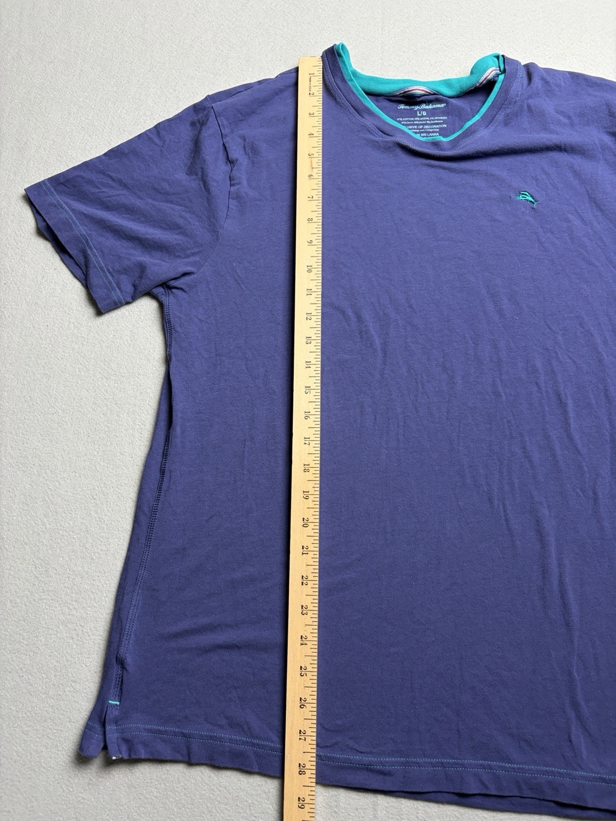 Tommy Bahama Mens XL Navy Blue Cotton Spandex Stretch Marlin Logo T-Shirt gallery