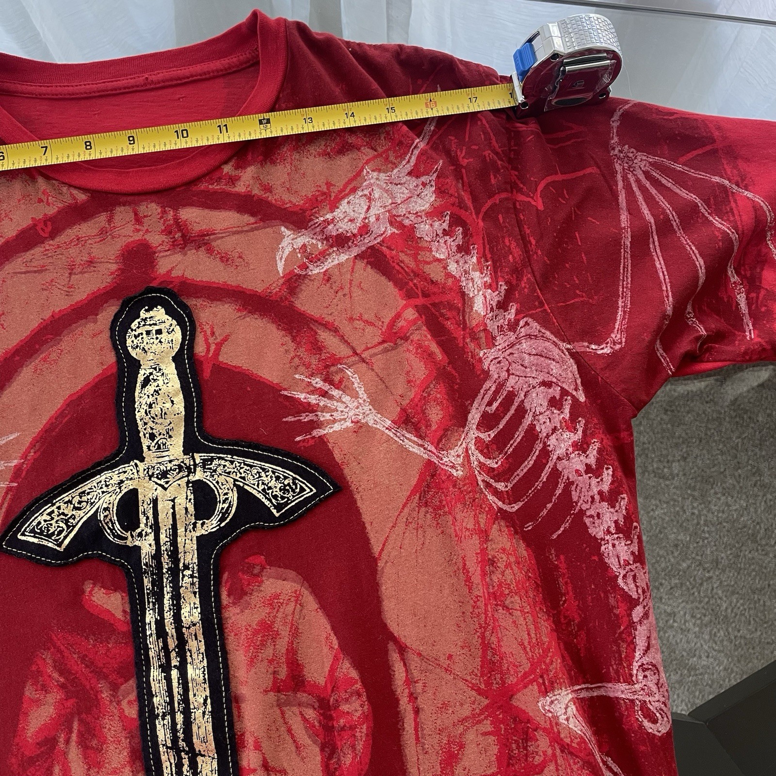 Mens All Over Graphic Y2K T Shirt Size M Red Alternative Punk Cross Grunge gallery