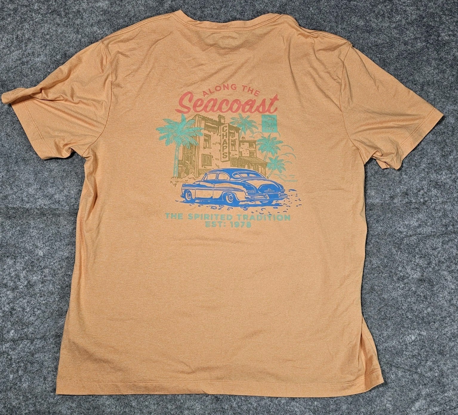 Chaps Along The Seacoast Graphic T-Shirt Men's L Orange Polyester Spandex gallery