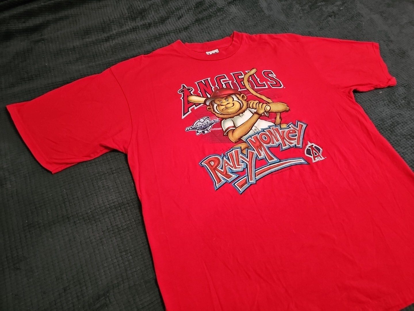 RALLY MONKEY 2002 World Series Anaheim Angels Lee Sport Candy Apple Red Tee 2XL gallery