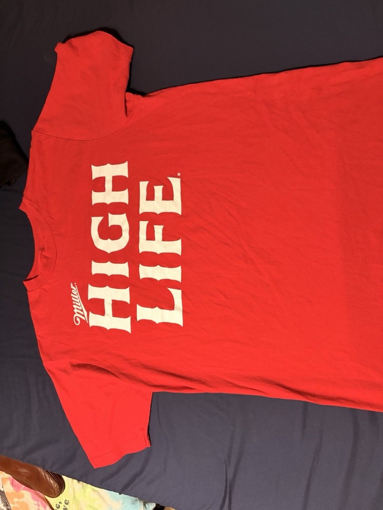 Miller High Life Graphic Logo Red/White Cotton Crew Neck Tee Men’s L