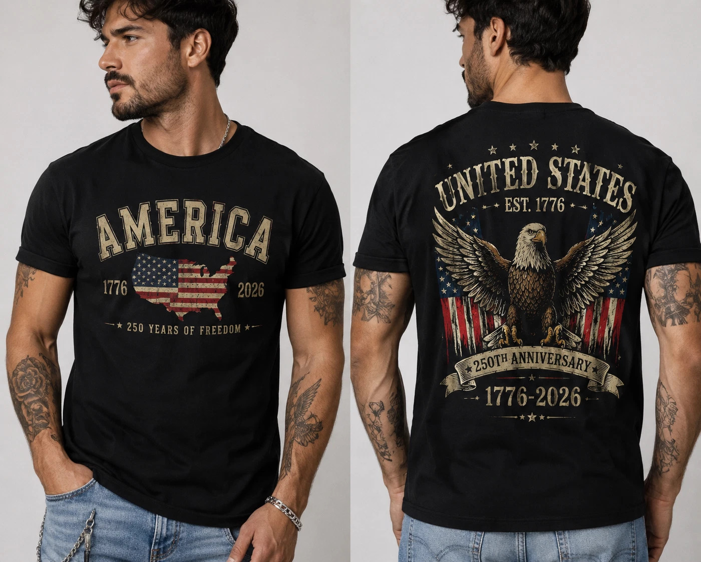 250 Years American Flag Bald Eagle 250th Anniversary USA T-Shirt Size S-5XL