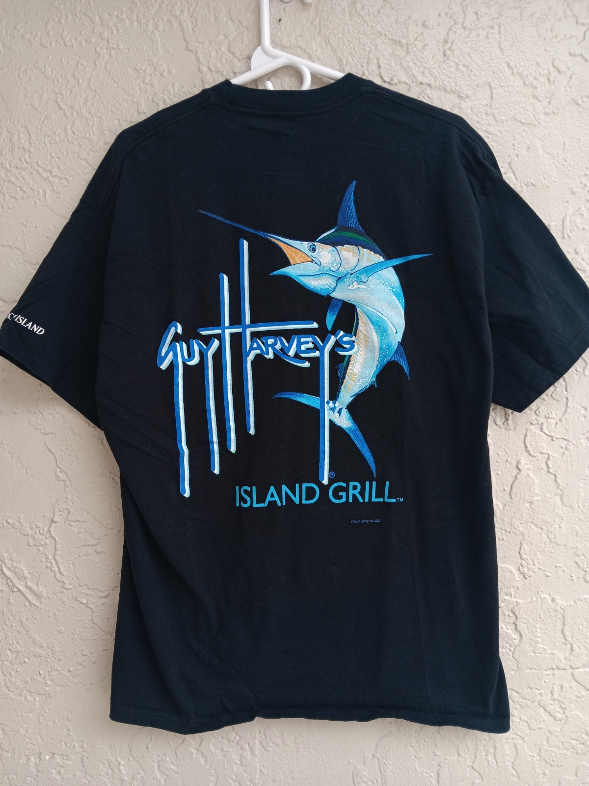 Guy Harvey By AFTCO Bluewater T Shirt Mens Sz XL Graphic Logo Pocket Black Flaw