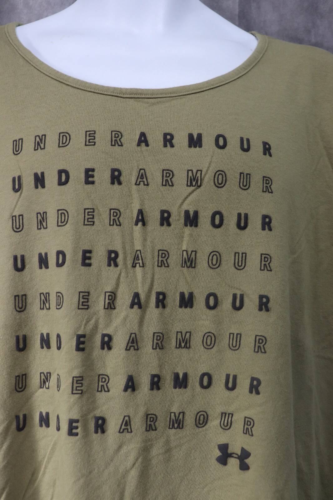 Under Armour Heat Gear Adult Army Green T-Shirt Logo Spell Out Size XXL gallery