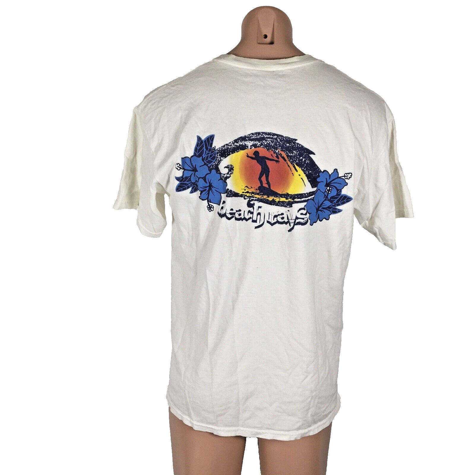 Beach Rays Floral Surfer Beach USA White Vintage 90s T-shirt Large Neon Hawaii