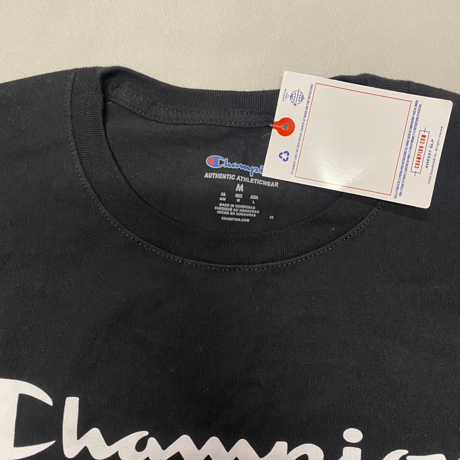 Champion Short Sleeve T-Shirt Velour Spellout Logo Men Medium Black Trendy Crew gallery