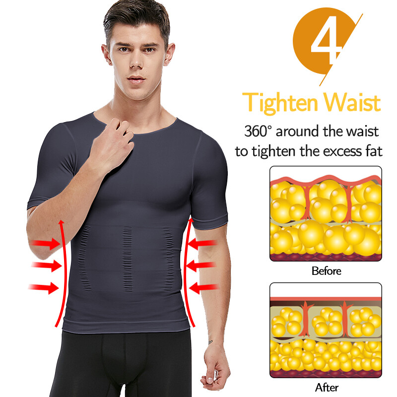 Men's Slimming T-shirt Weight Loss Body Shaper Tank Tops Chest Compression Shirt gallery