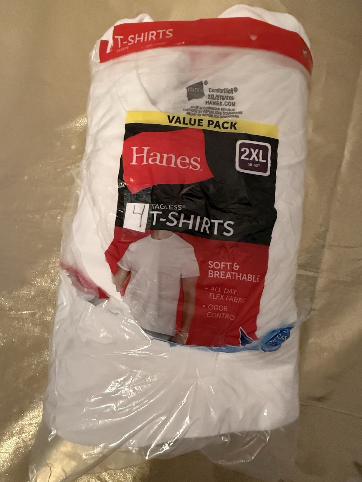 NWT Hanes 4 Pack Original Fit Crew Cotton T Shirts White Size 2XL 50”-52" gallery