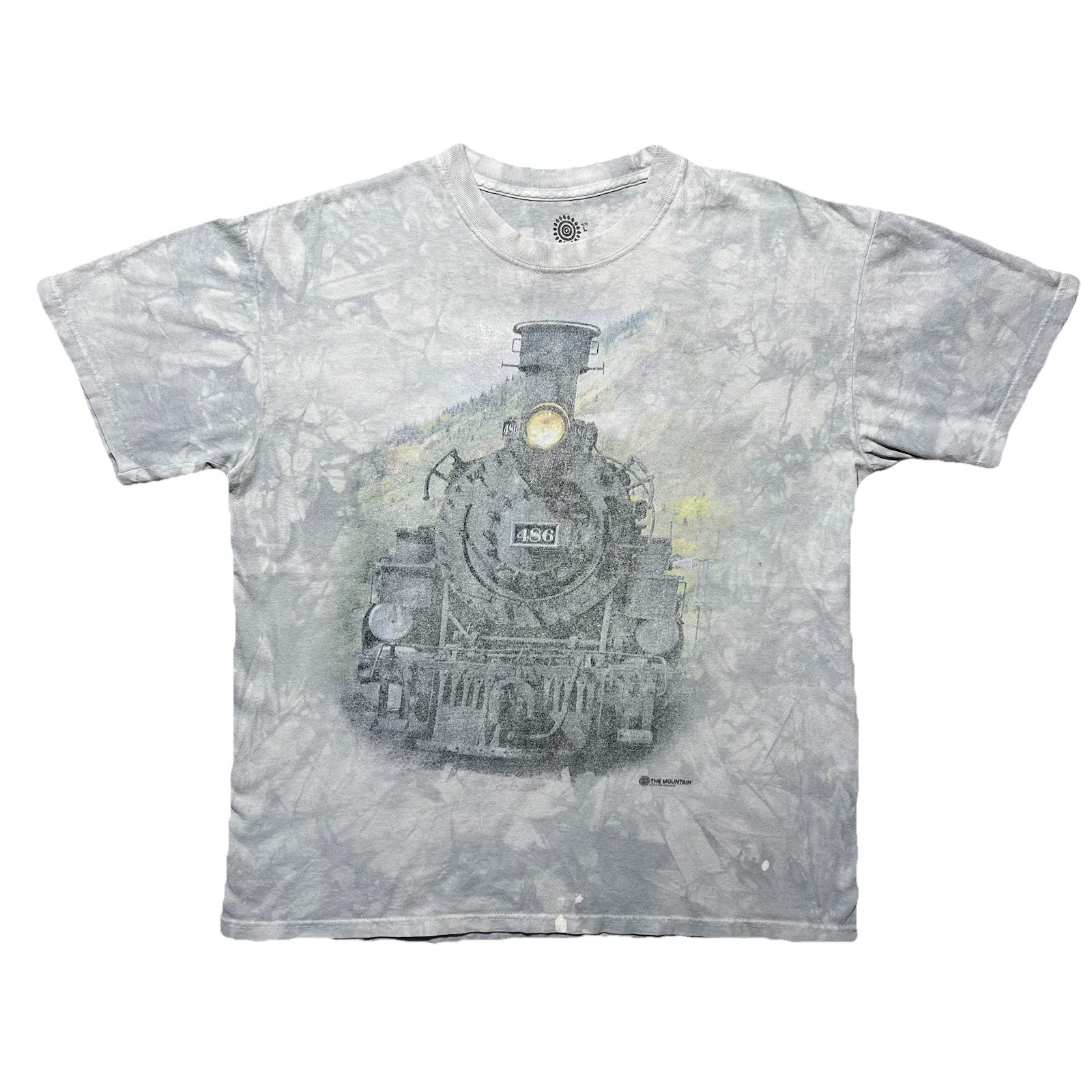 Vintage The Mountain Steam Locomotive Train T Shirt Mens Large Gray Tie Dye Y2K