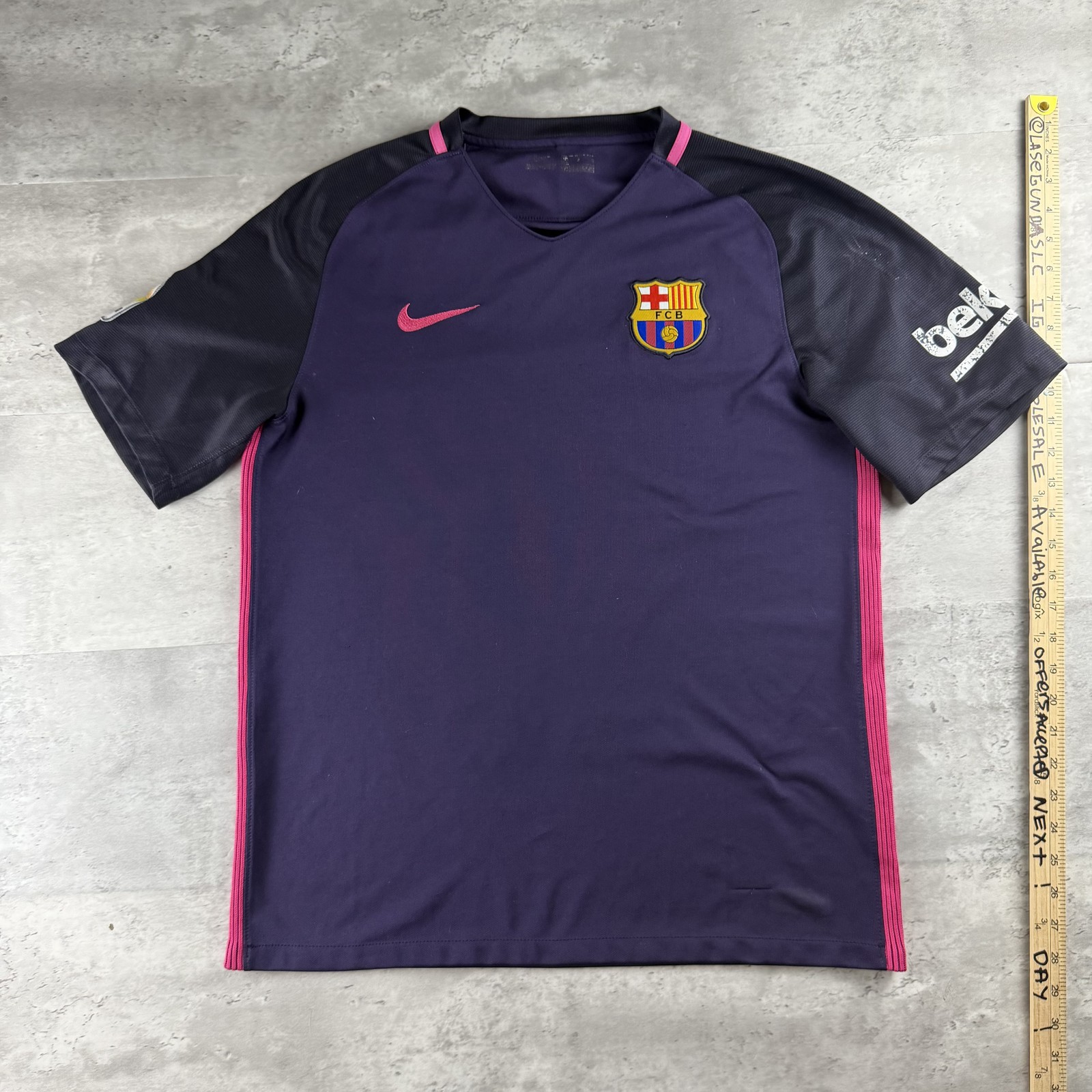 FC Barcelona 2016-17 Away Men’s Purple Soccer Jersey Size L Beko Unicef
