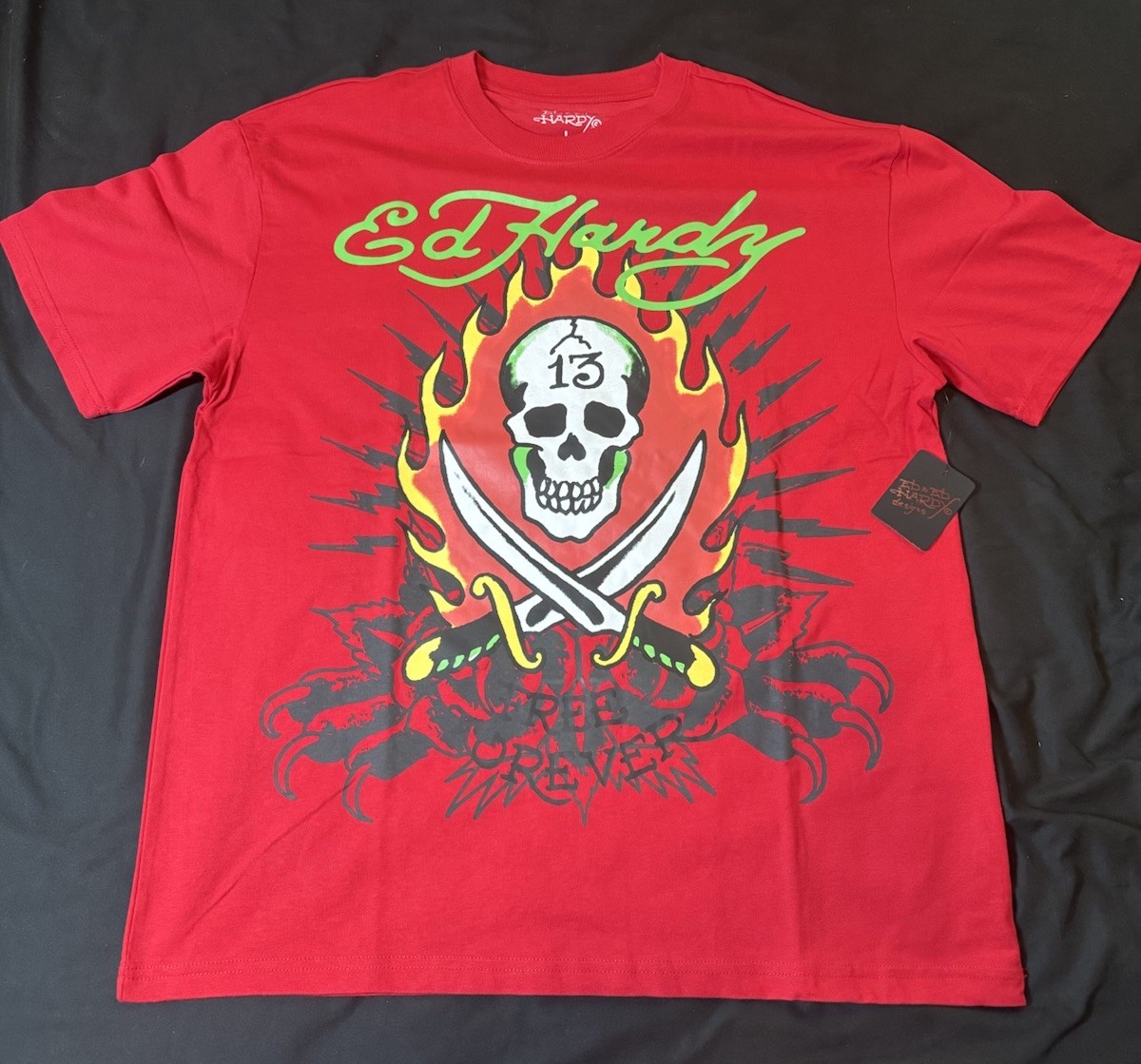 ED HARDY Men’s Red Skull T-Shirt Flame 13 Graphic Tee L NEW w/ Tags Rare Tattoo gallery