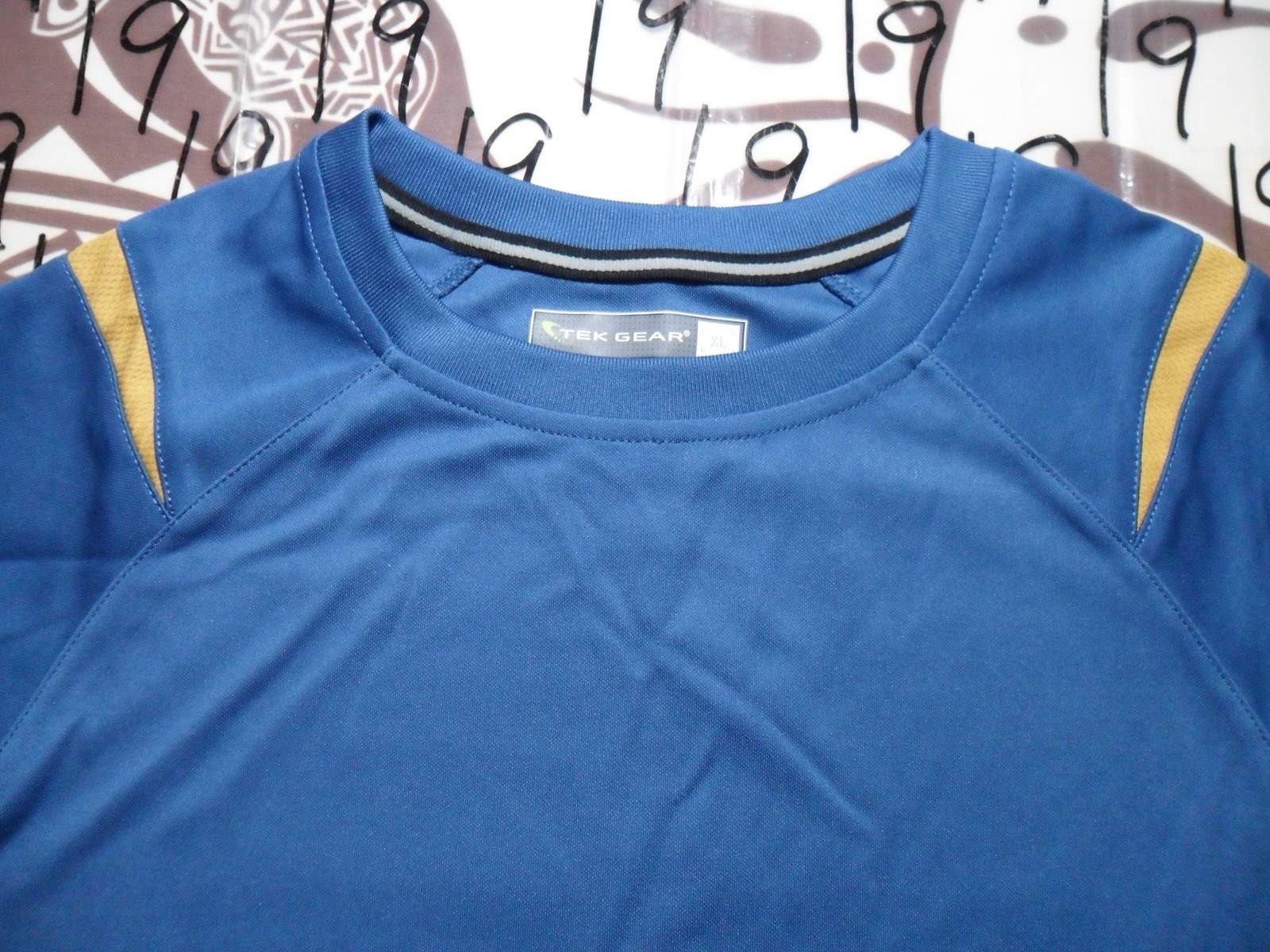XL NWOT Tek Gear Blue and Yellow 100% Poly Athletic Shirt gallery