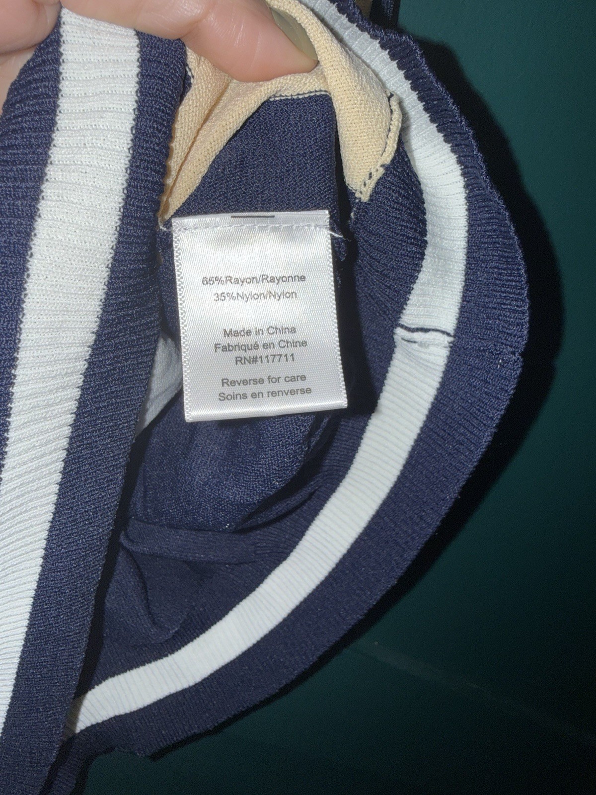 Paisley & Gray Slim Fit Knit Striped T-Shirt Navy White Beige Green L gallery