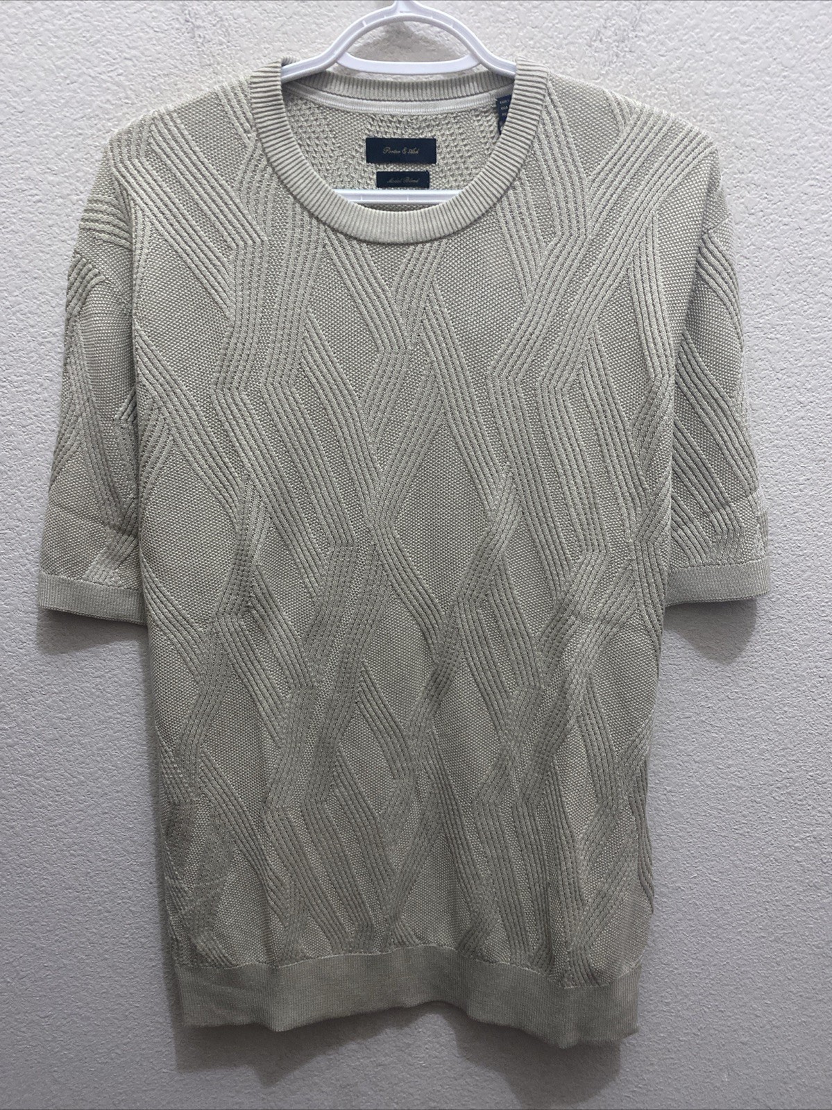 Porter & Ash Men's Large Gray Beige Modal Blend Textured Knit T-Shirt NWT gallery