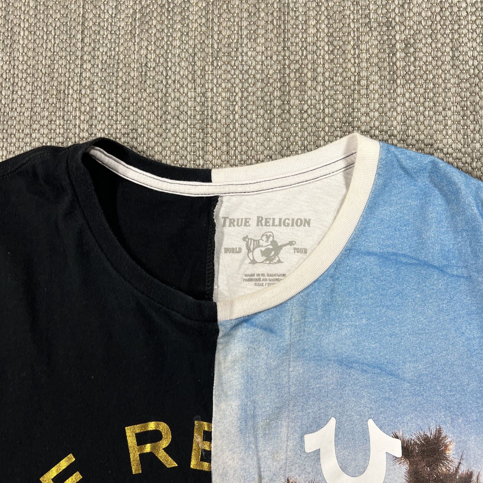 True Religion T-Shirt Men 3XL Short Sleeve Cotton Split Half Tee Crewneck gallery