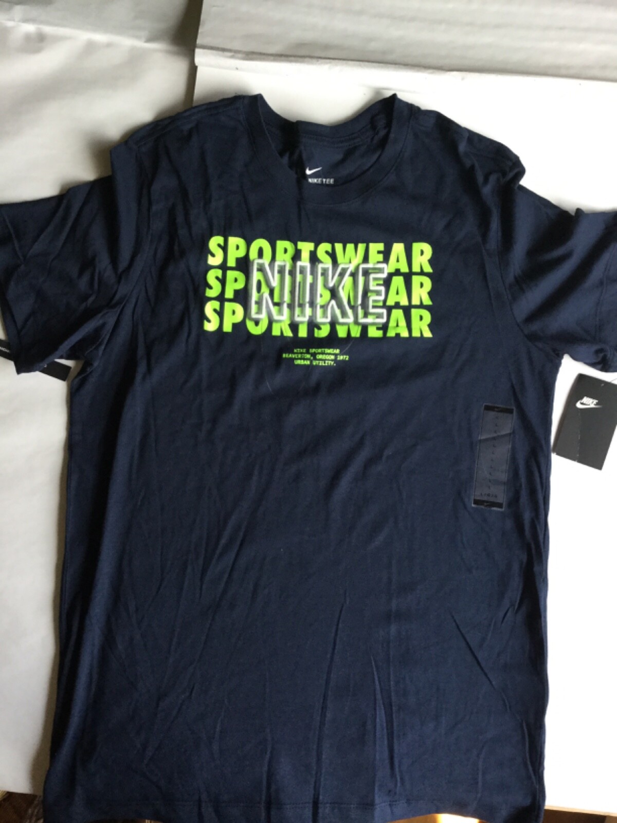 Nike Tee Shirt Short Sleeve Blue Bright Green Sportswear New 100% Cotton gallery