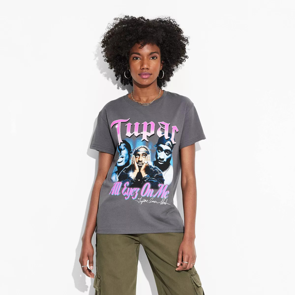 Women's Tupac All Eyes on Me Short Sleeve Graphic T-Shirt - Gray - SMALL - O4 gallery