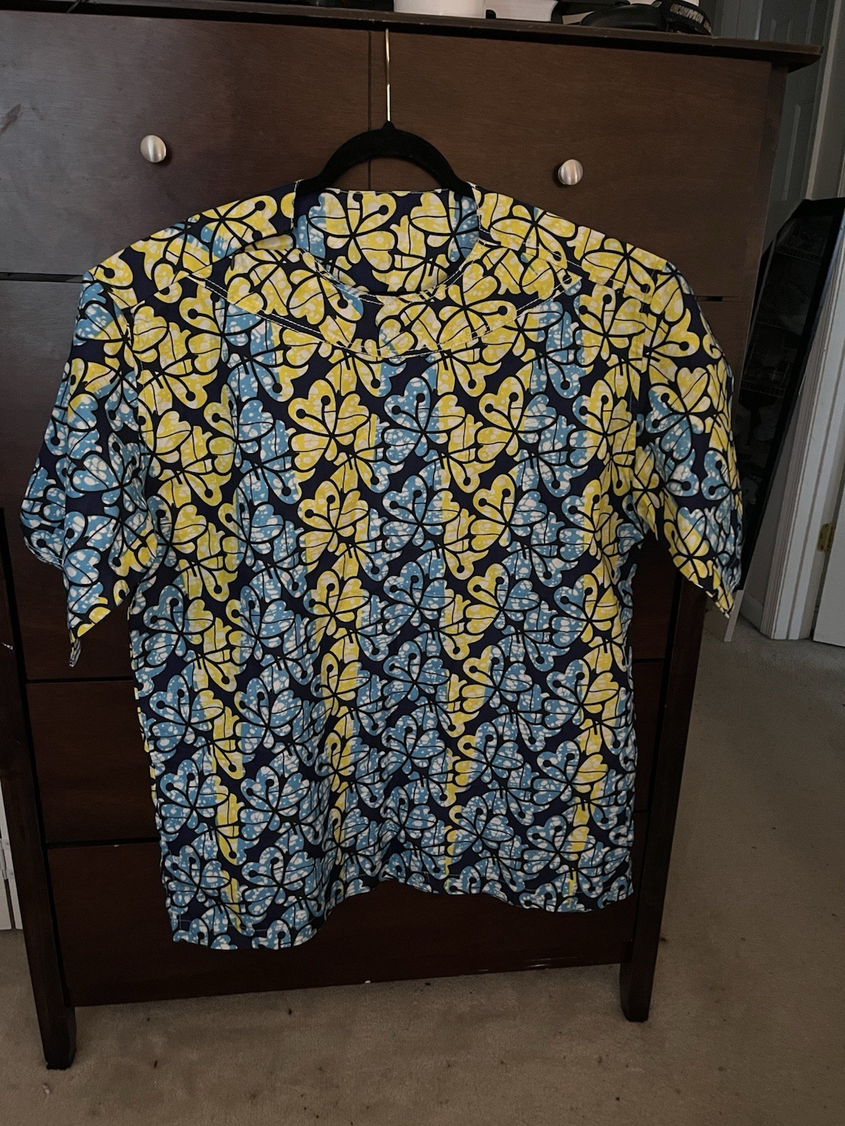 Dashiki Shirt Gold,Blue And Black, Made in Ghana Size medium gallery
