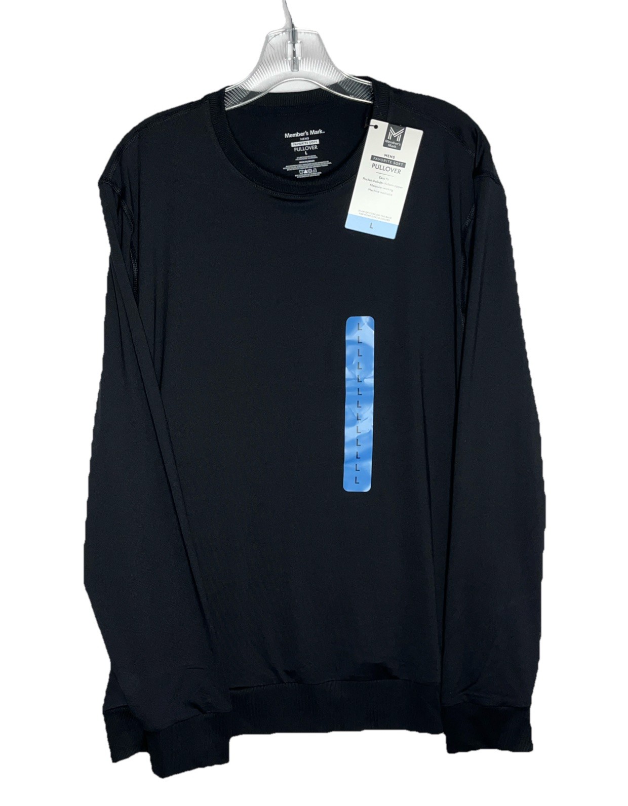 Mens Large Favorite Soft Pullover Black Shirt Front Zipped Pocket Members Mark gallery