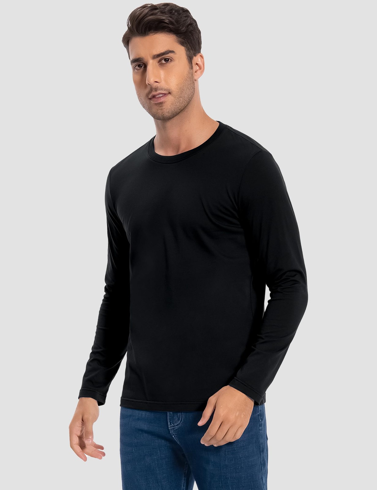Men's 2 Pack Long Sleeve Soft Casual Cotton Crew Neck Shirts (Black, 3XL) gallery