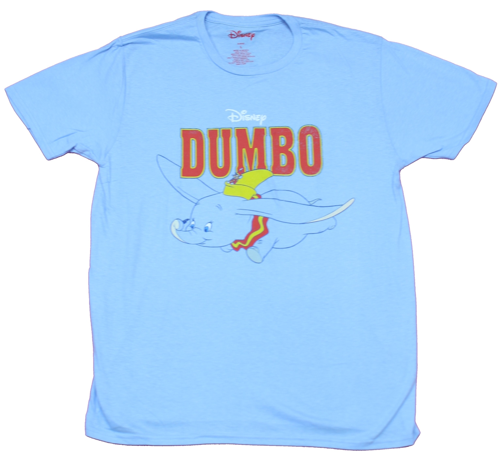 Dumbo Adult New T-Shirt – Flying Elephant Under Word Logo Pic