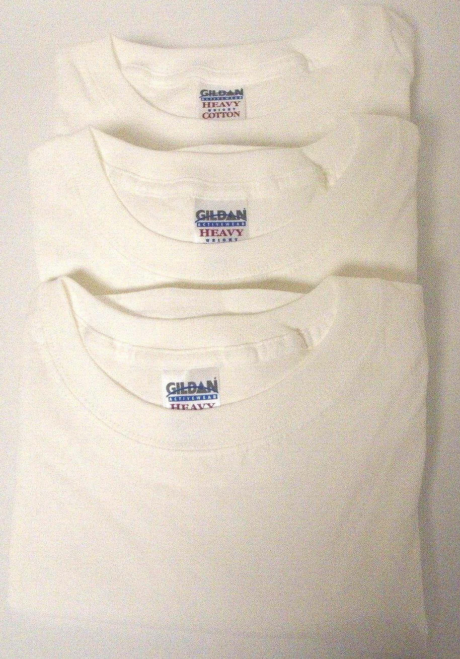 3 T-Shirts Gildan Men's 5.3 Oz White 100% Preshrunk Heavy Cotton G5000 M/L/Or XL gallery