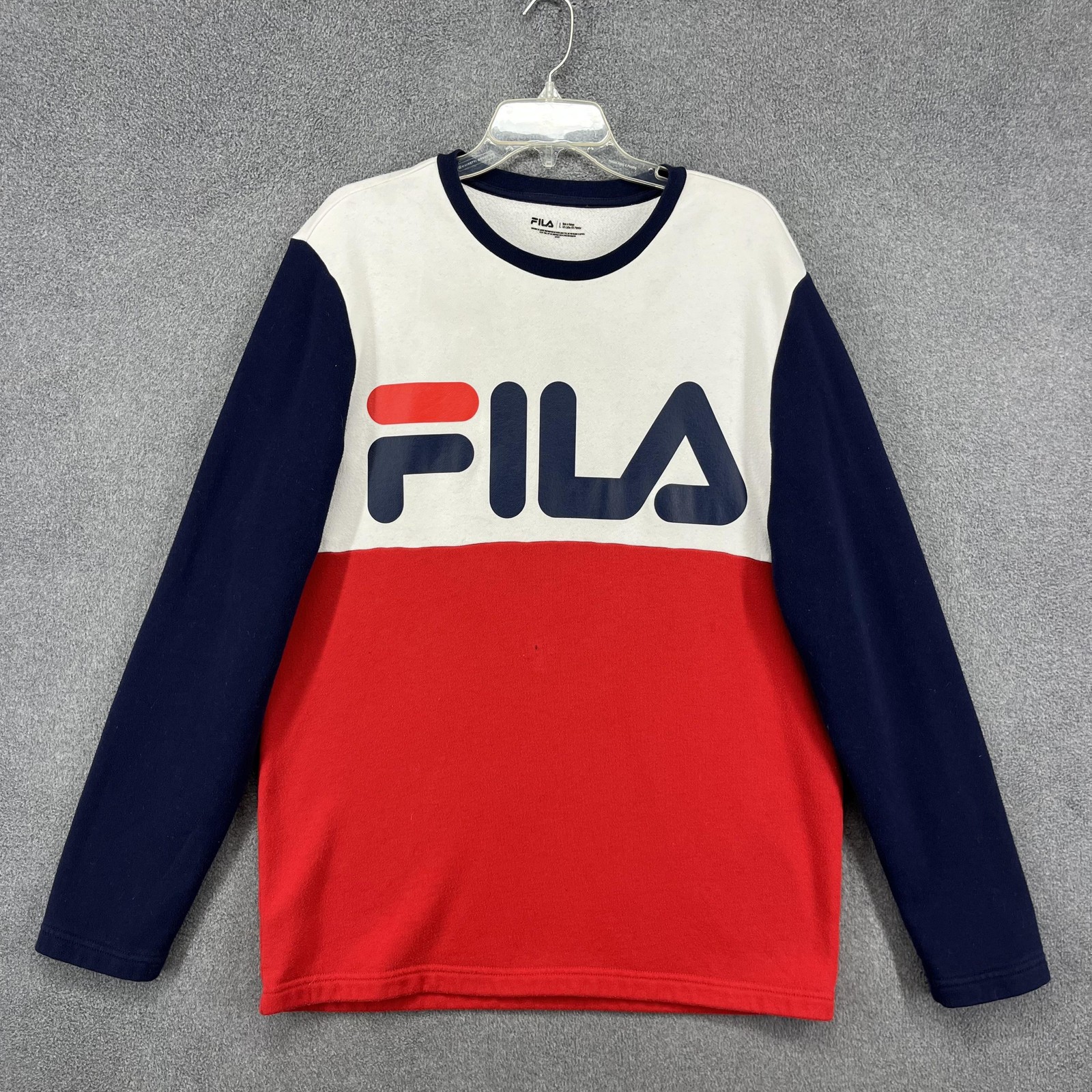 FILA Shirt Mens Large Red White Blue Long Sleeve Crewneck Colorblock Big Logo gallery